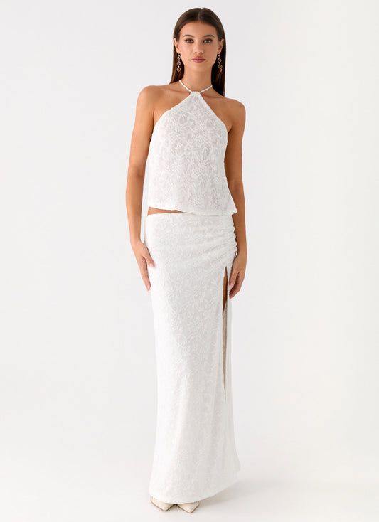 Griff Low Rise Jacquard Maxi Skirt - White