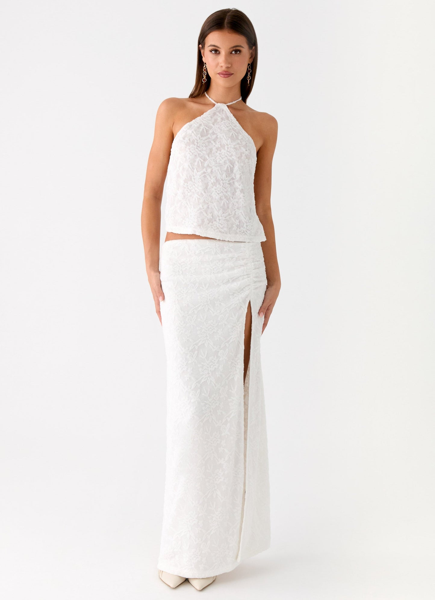 Griff Low Rise Jacquard Maxi Skirt - White
