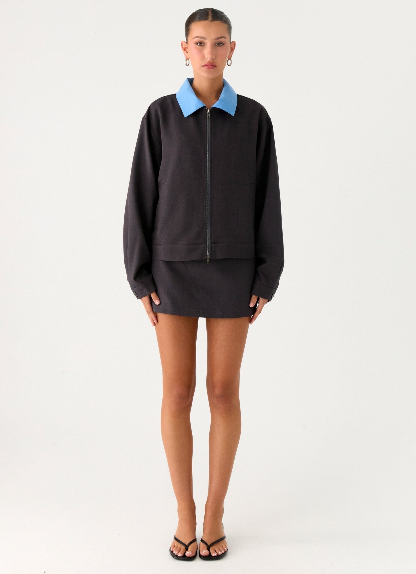 Harlee Poplin Suiting Jacket - Charcoal