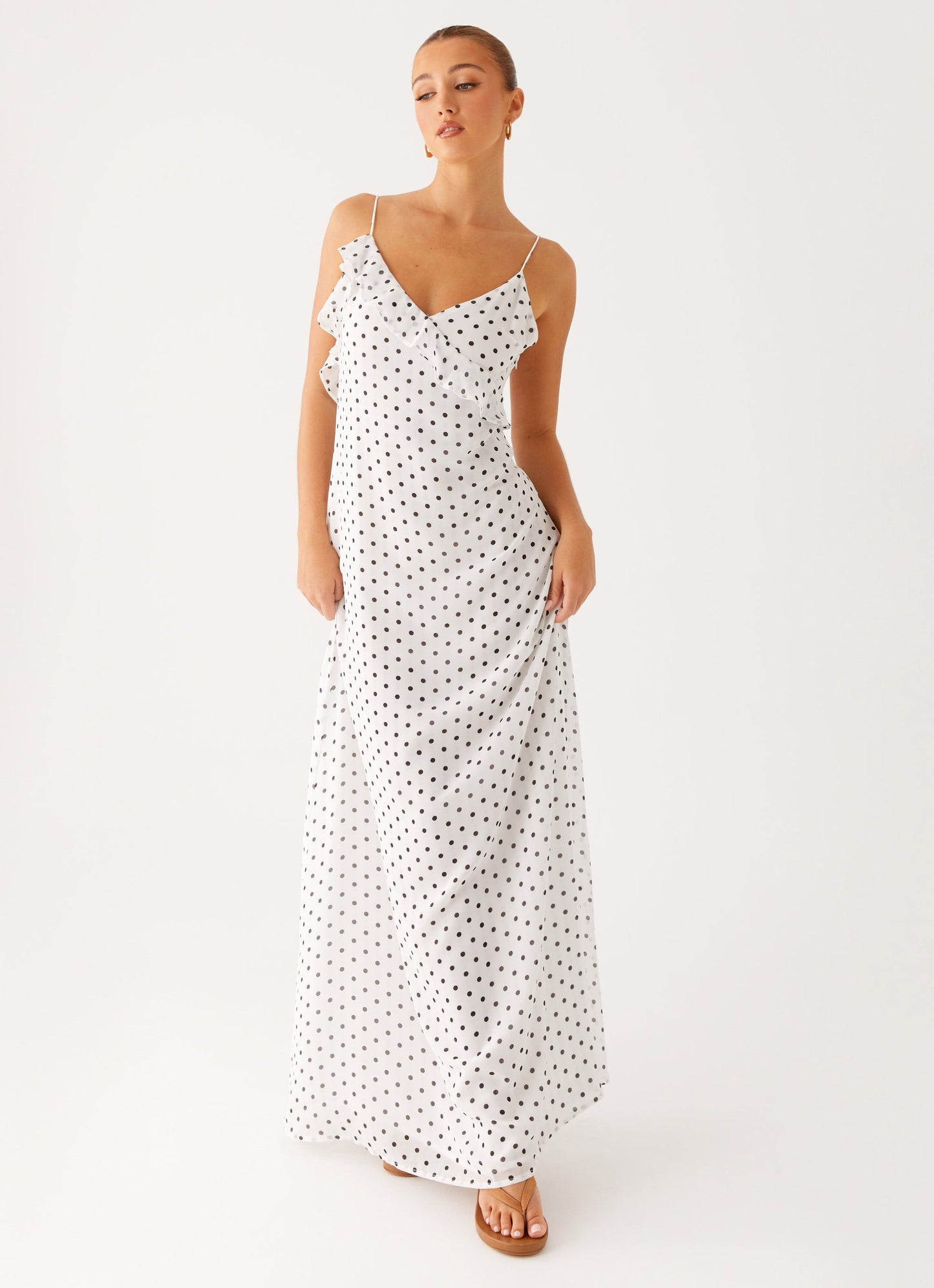 Harri Maxi Dress - White Polka Dot