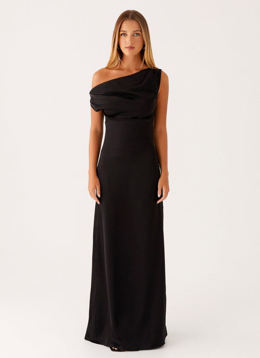 Heart Of Glass Satin Maxi Dress - Black