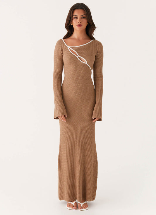 Hilary Crochet Maxi Dress - Tan