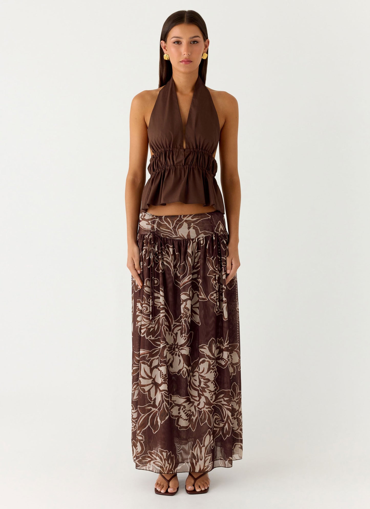 Hot Like Me Maxi Skirt - Espresso Meadow
