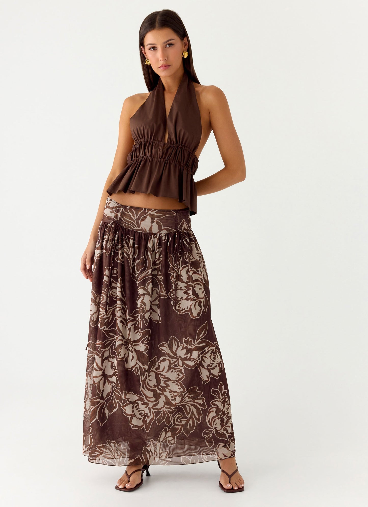 Hot Like Me Maxi Skirt - Espresso Meadow