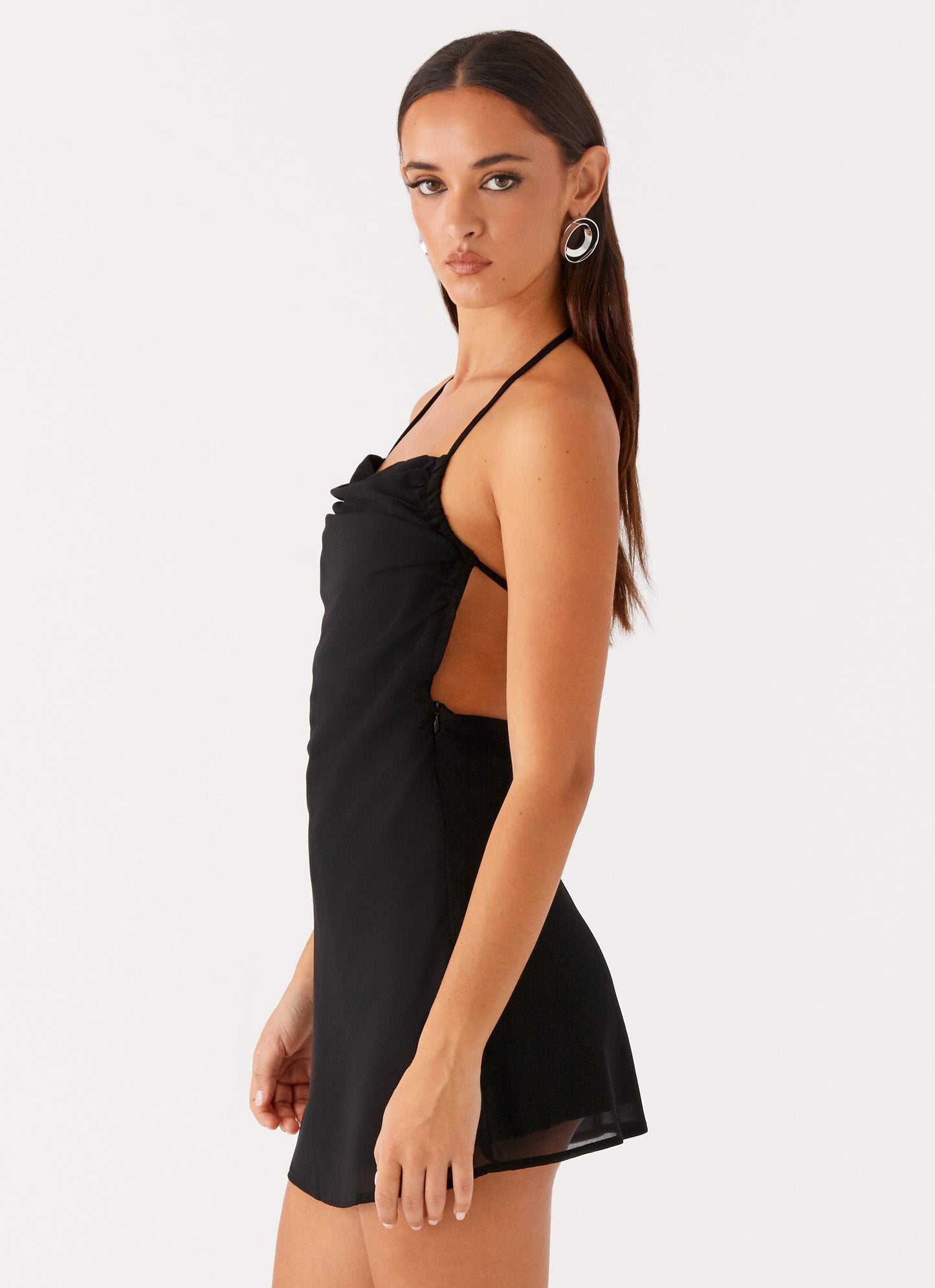 Ines Chiffon Mini Dress - Black