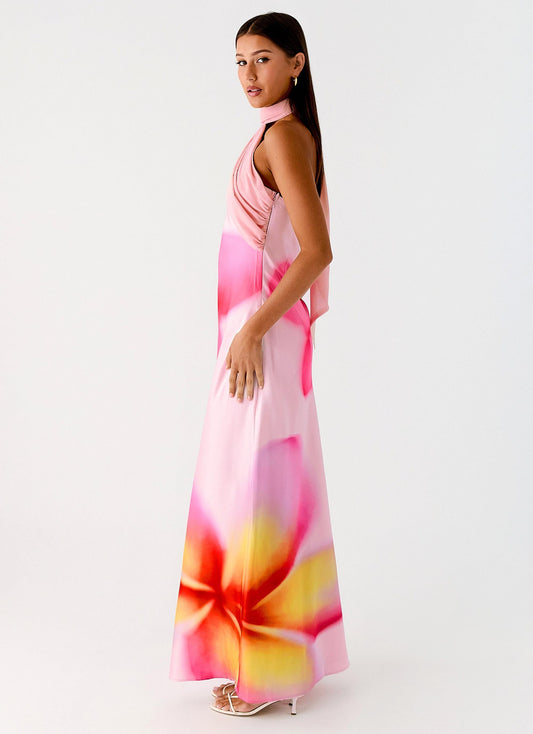 Isa Scarf Satin Maxi Dress - Frangipani Pink