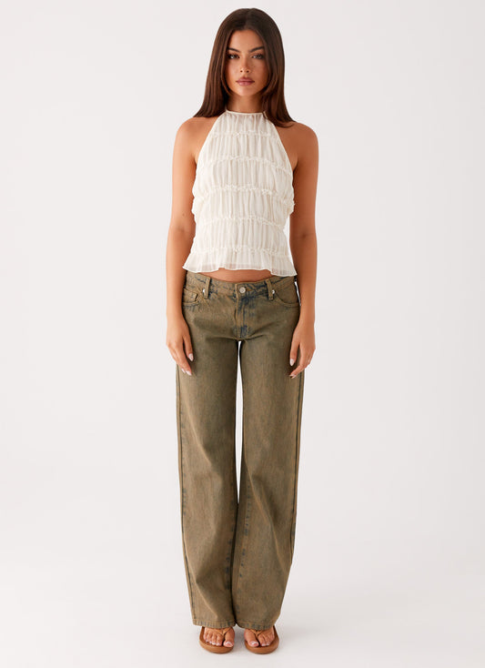 Jaiden Low Rise Denim Jeans - Brown Sand Wash