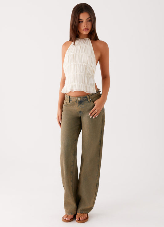 Jaiden Low Rise Denim Jeans - Brown Sand Wash