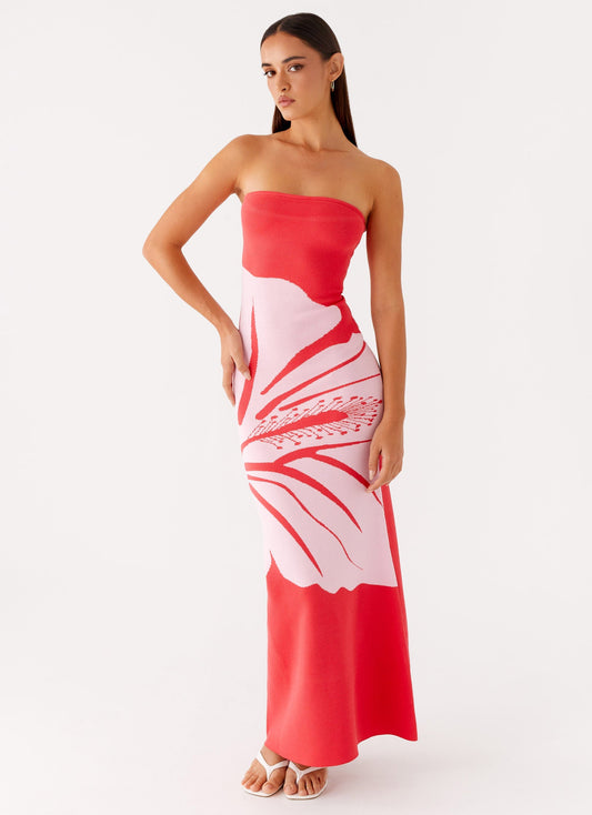 Jala Strapless Knit Maxi Dress - Red Floral