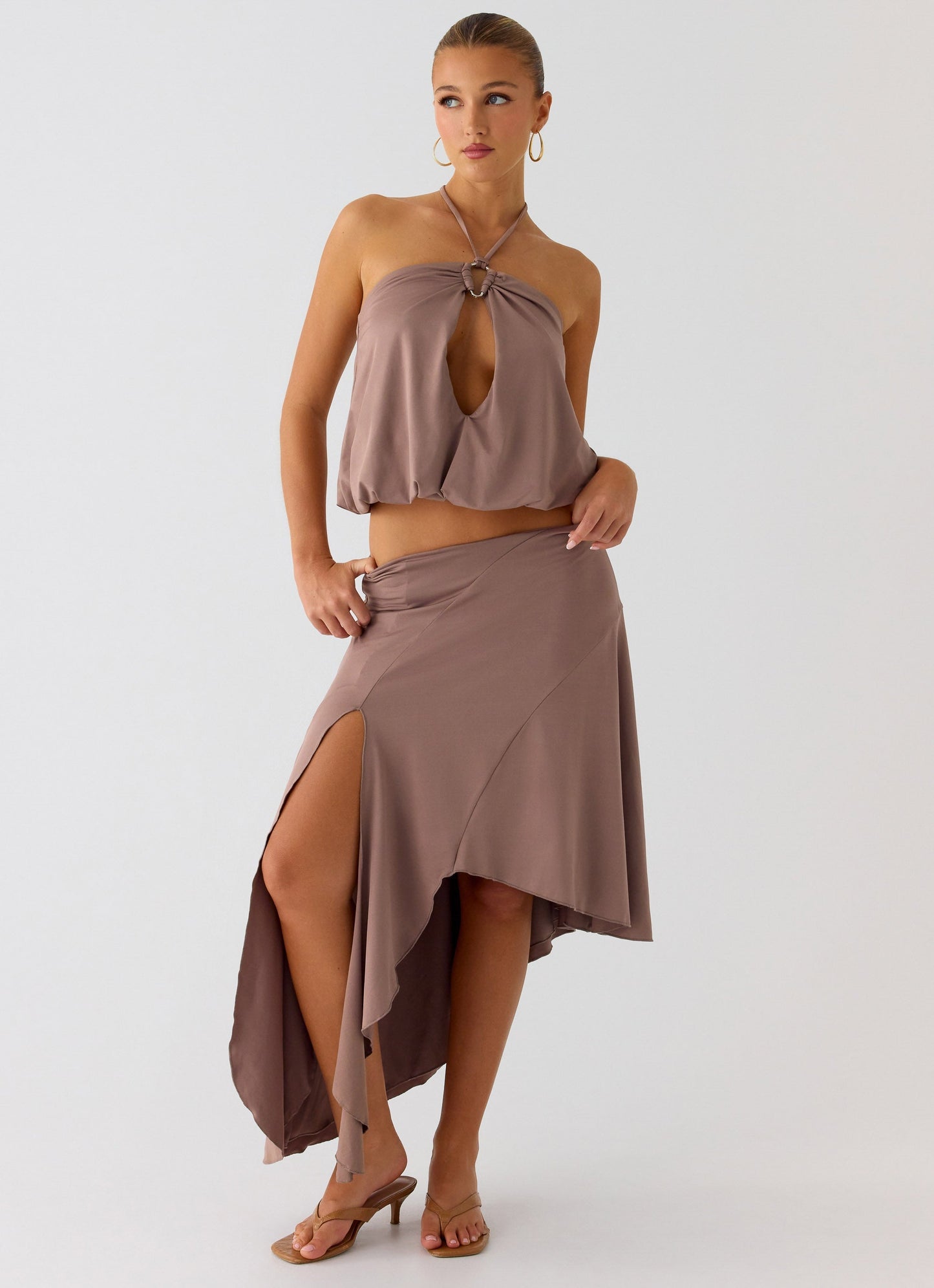 Jisoo Asymmetric Midi Skirt - Desert Taupe