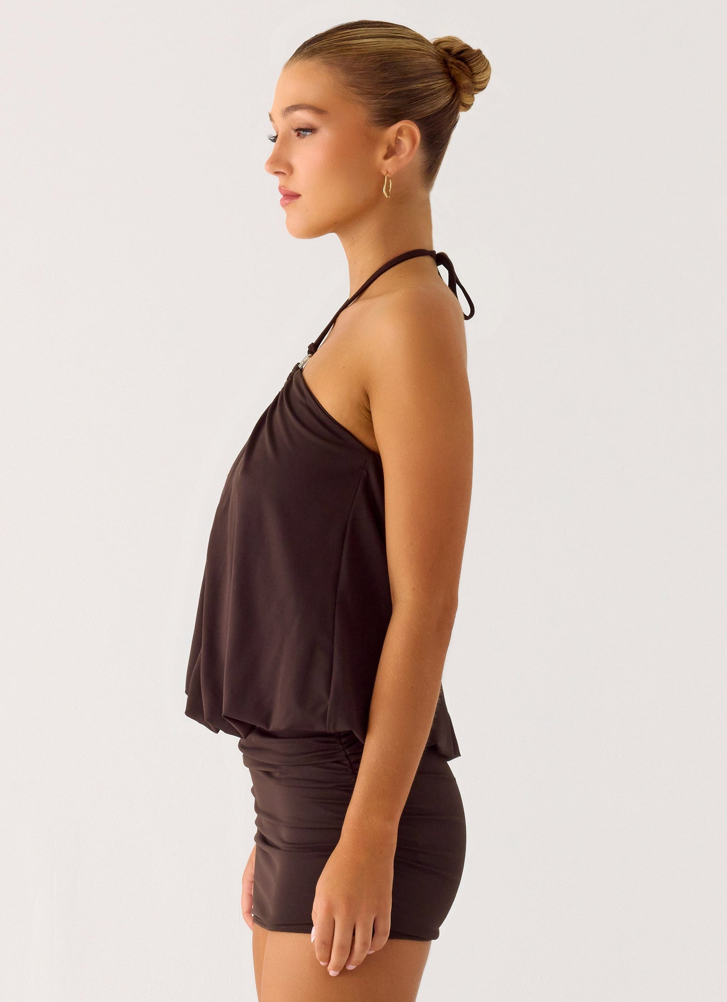 Jisoo Halter Mini Dress - Cool Chocolate