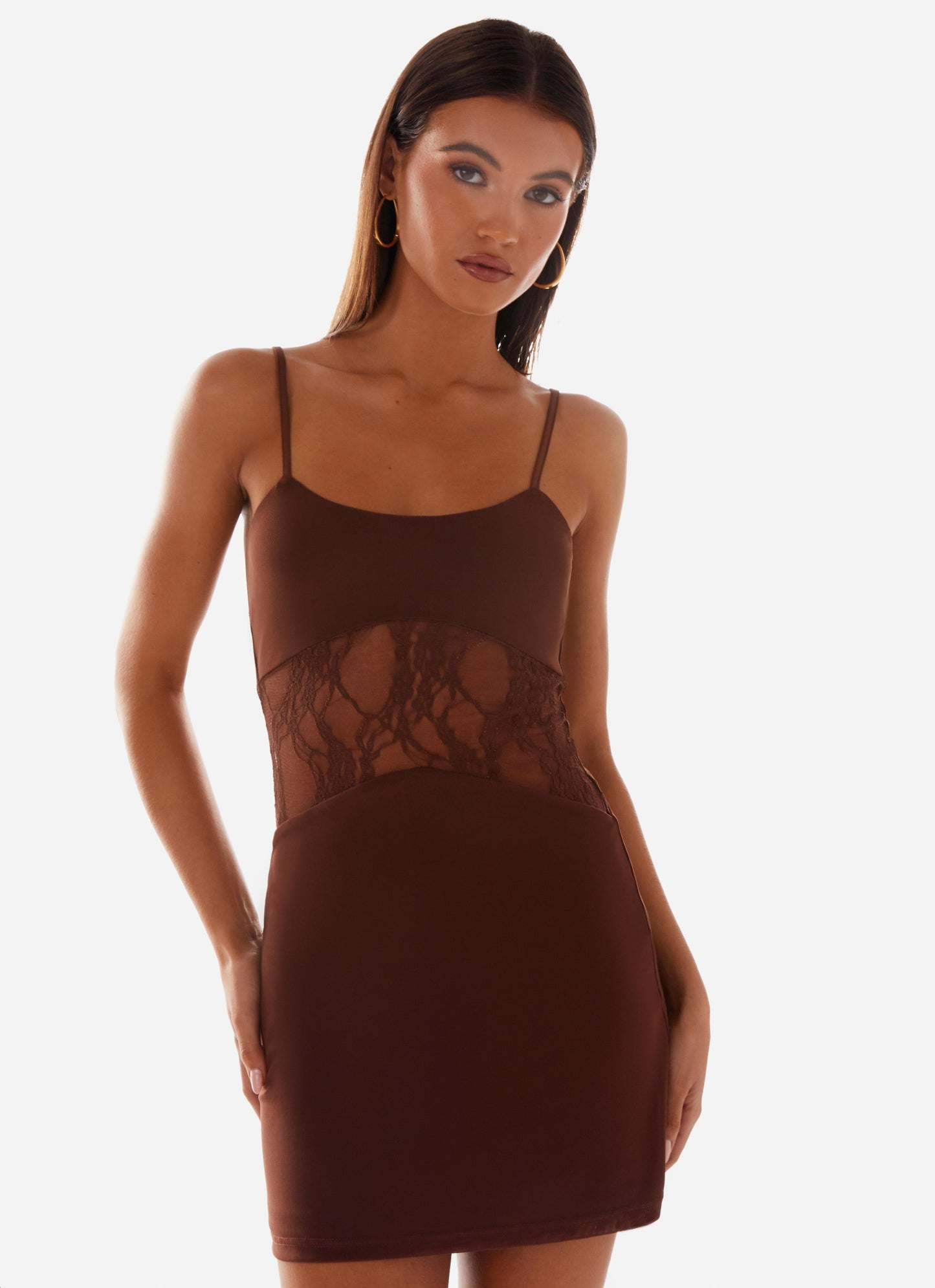 Jordanna Lace Mini Dress - Chocolate