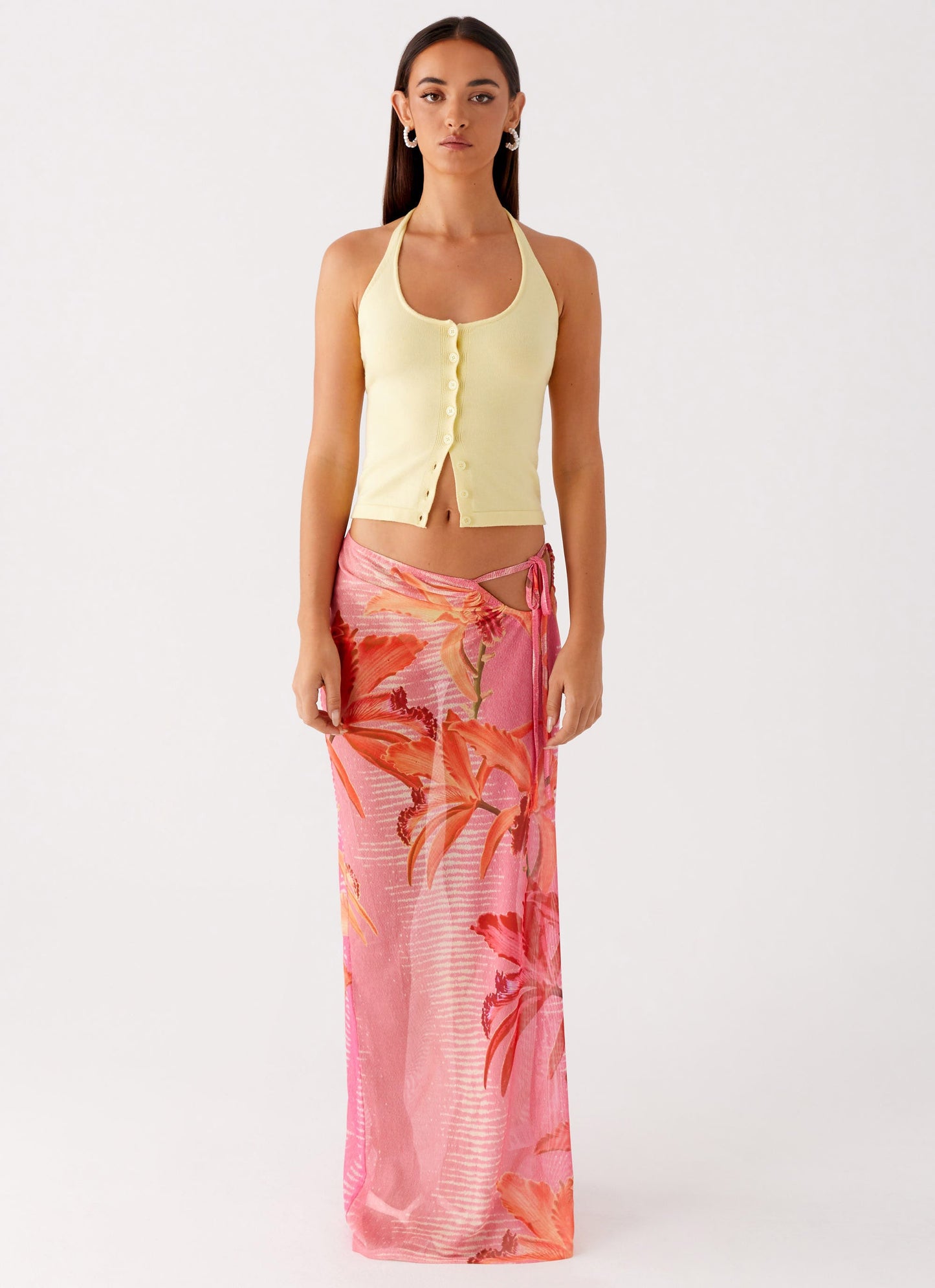 Jovani Maxi Skirt - Tropical Pink Print