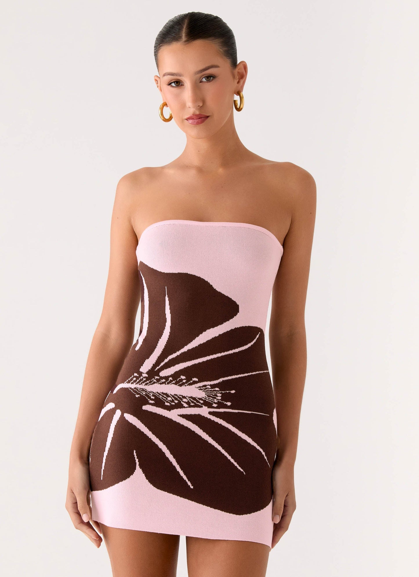 Kader Strapless Knit Mini Dress - Espresso Meadow