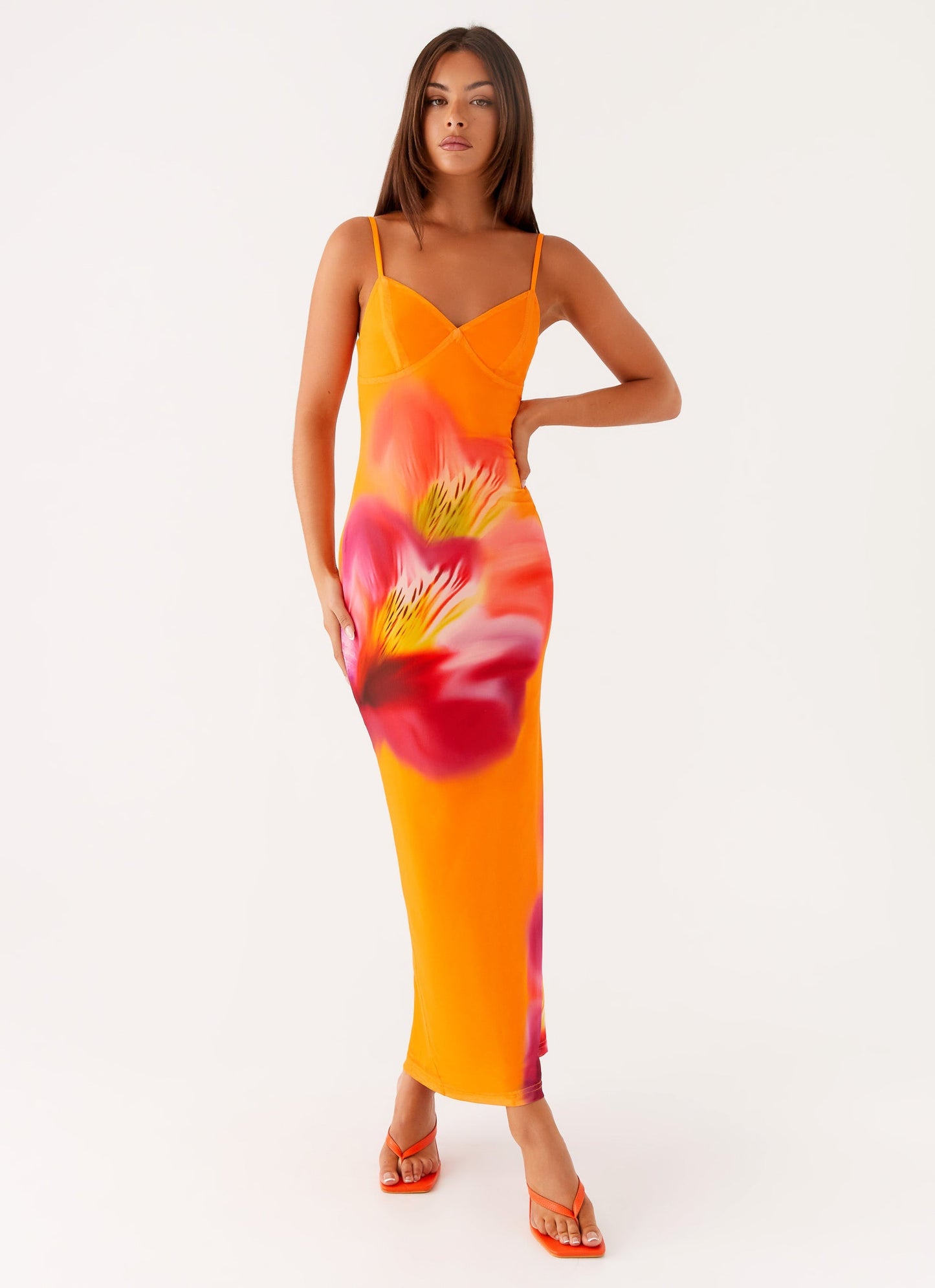Kasey Midi Dress - Orange Tropical