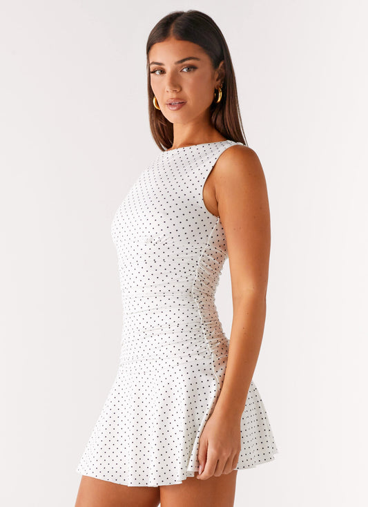 Kelda Mini Dress - White Polka Dot