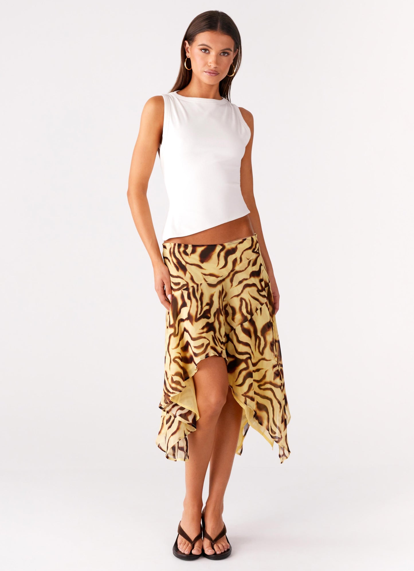 Kia Low Rise Asymmetrical Midi Skirt - Laguna Print