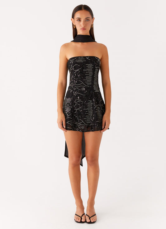 Kiesha Strapless Scarf Mini Dress - Black