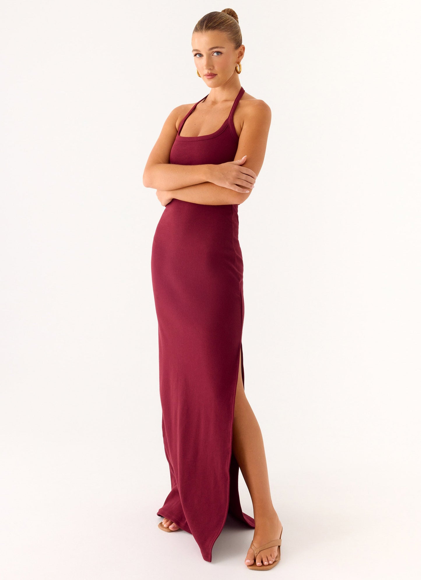 Kill This Love Ribbed Maxi Dress - Dark Cherry
