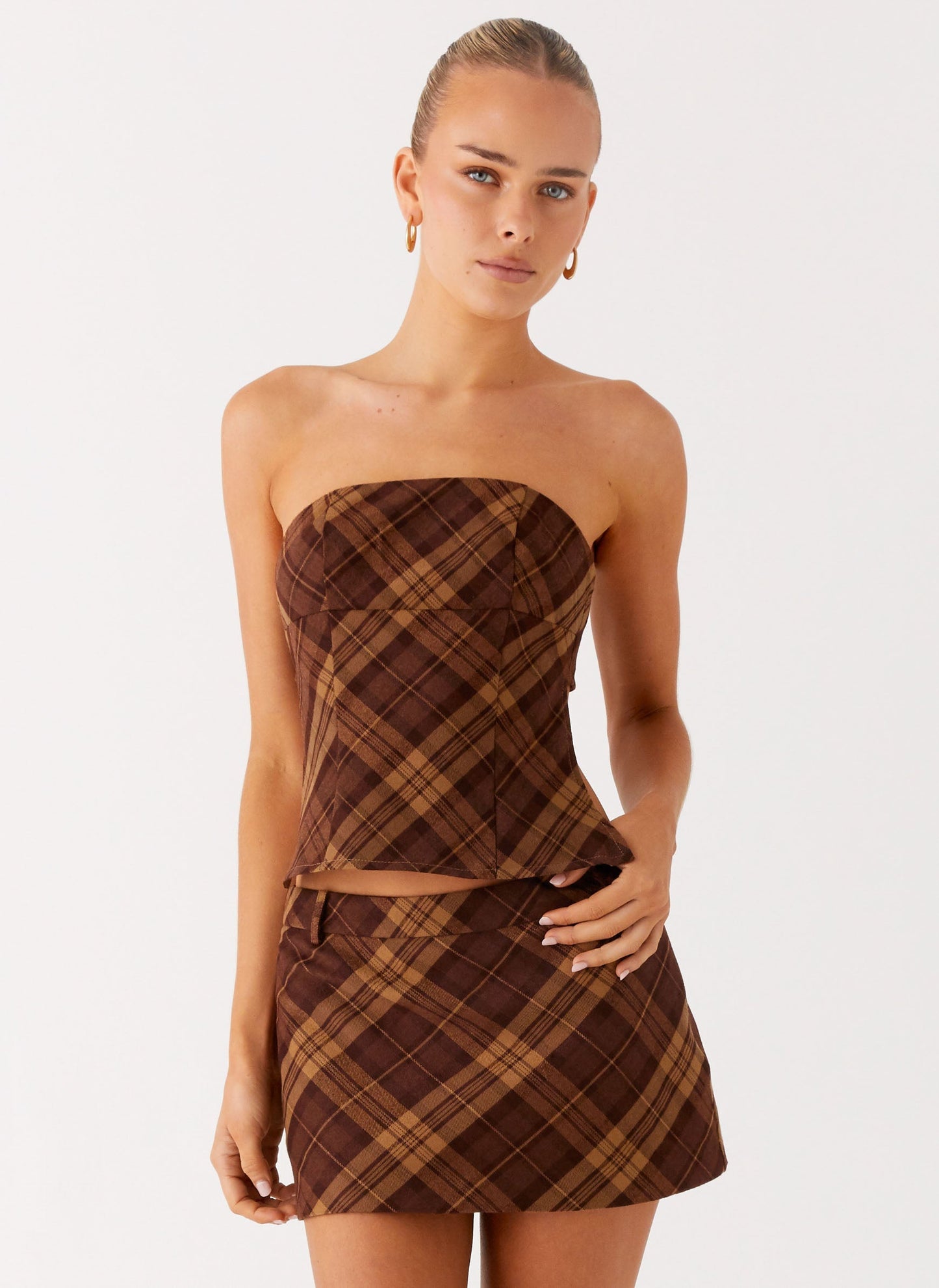 Kira Strapless Top - Plaid