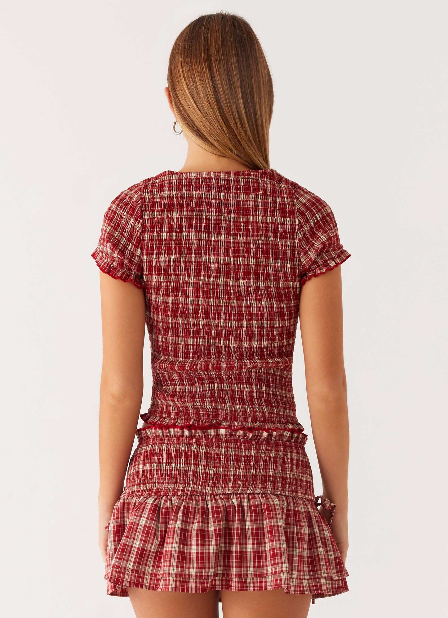 Lenore Button Top - Ruby Check