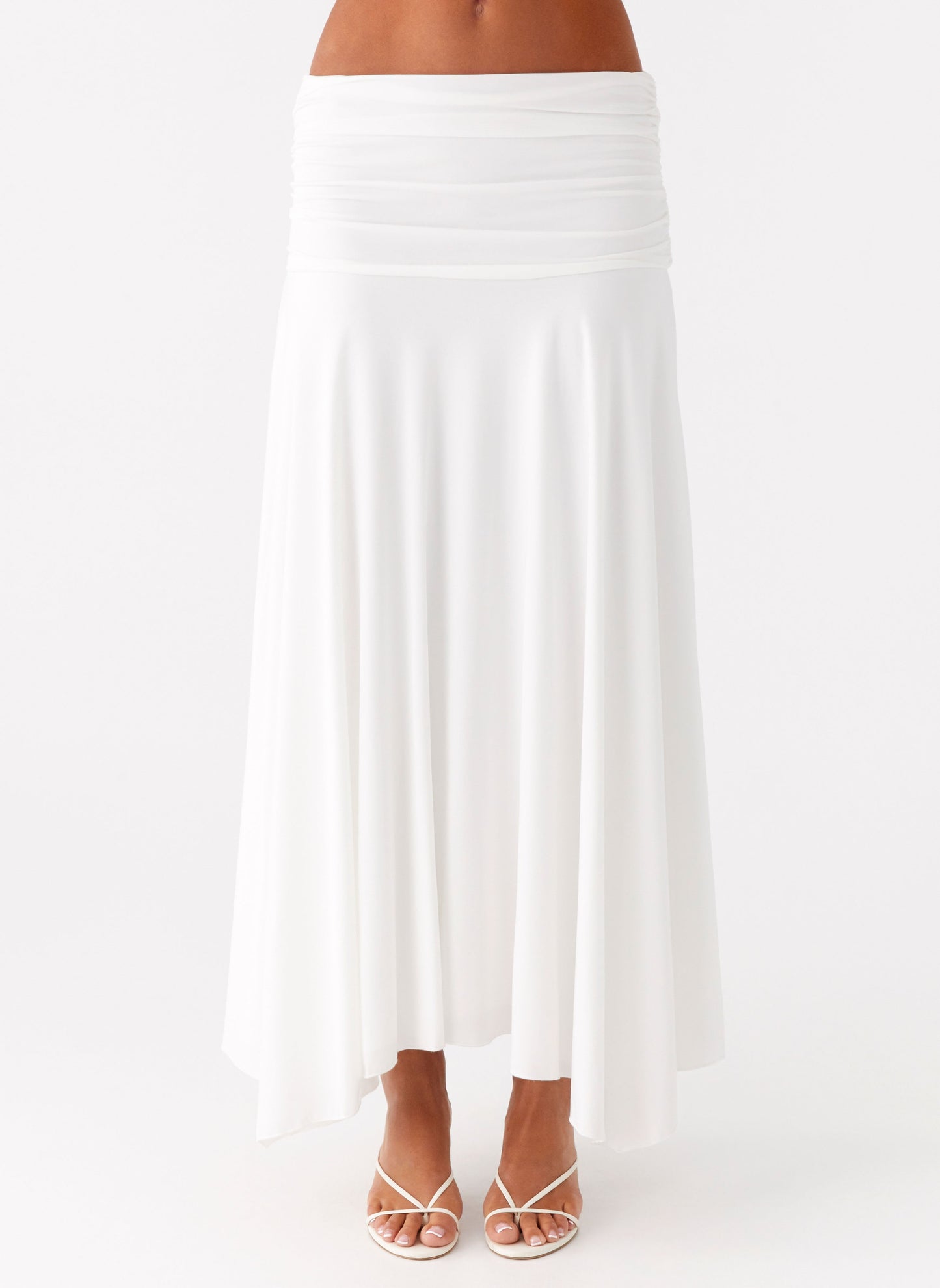 Liana Ruched Maxi Skirt - White
