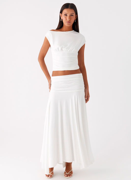 Liana Ruched Maxi Skirt - White
