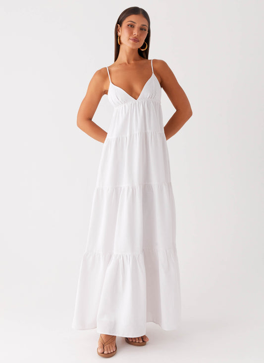 Lotty Linen Maxi Dress - White