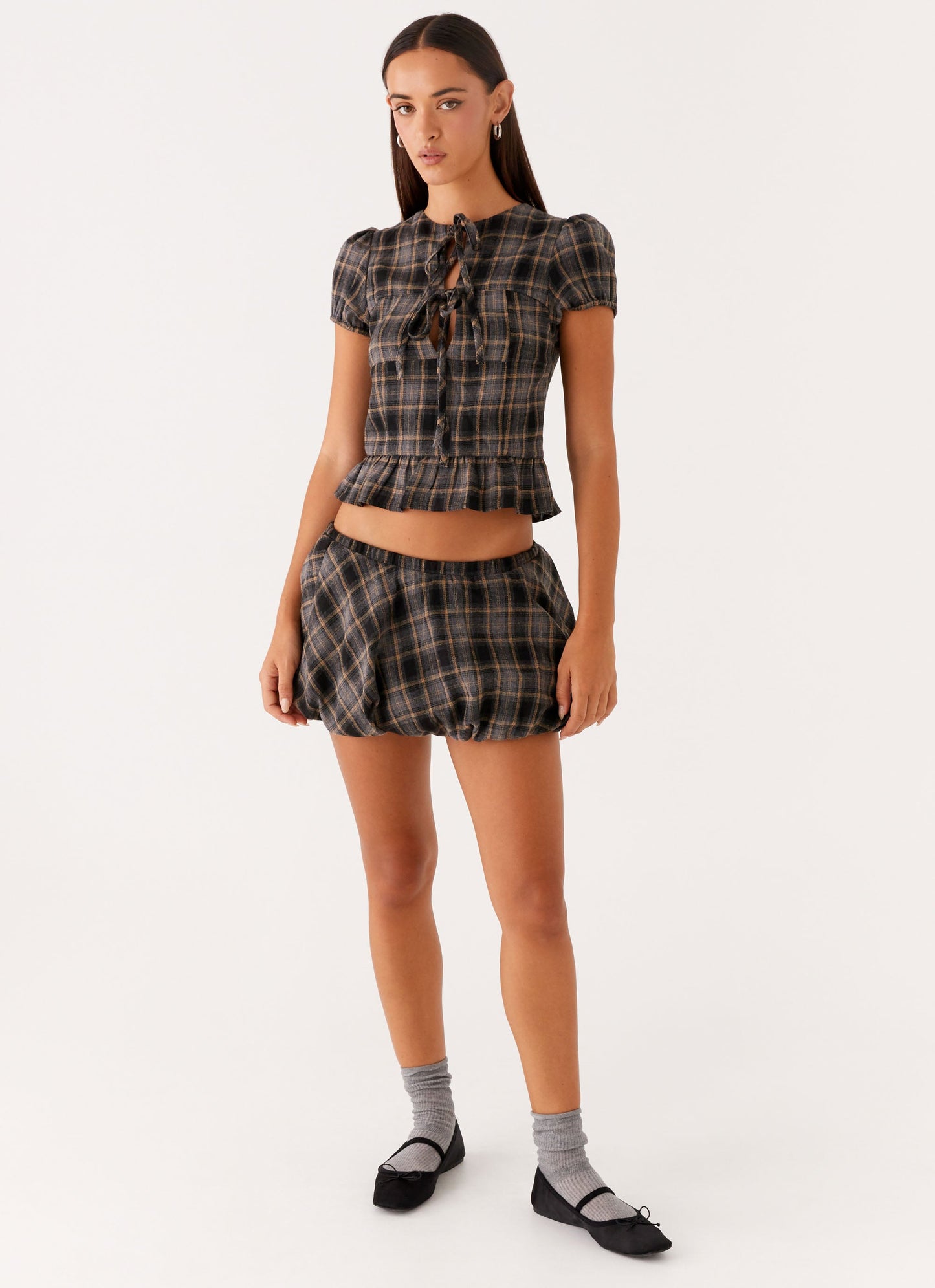 Lucia Mini Skirt - Brown Check