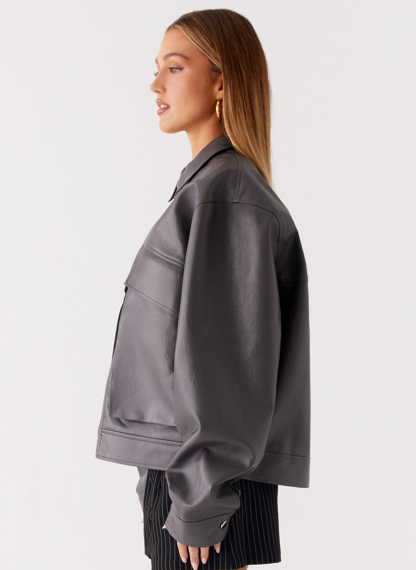 Lula Faux Leather Bomber Jacket - Charcoal