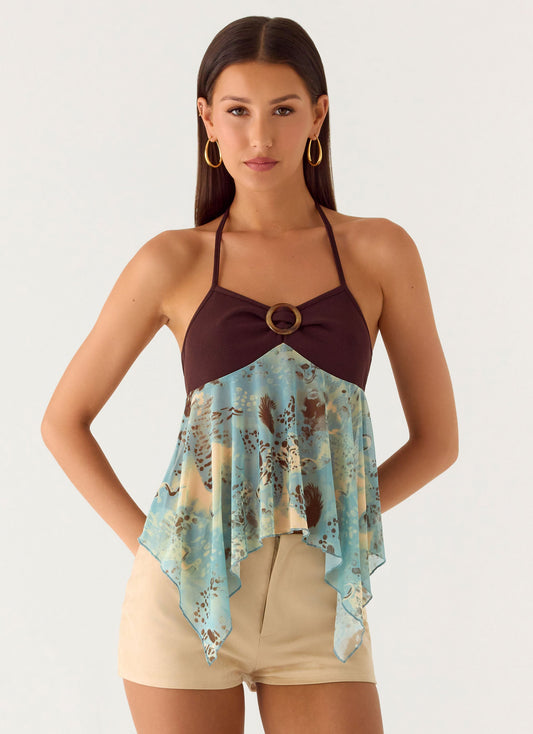 Lyrica Halter Top - Aqua Blur