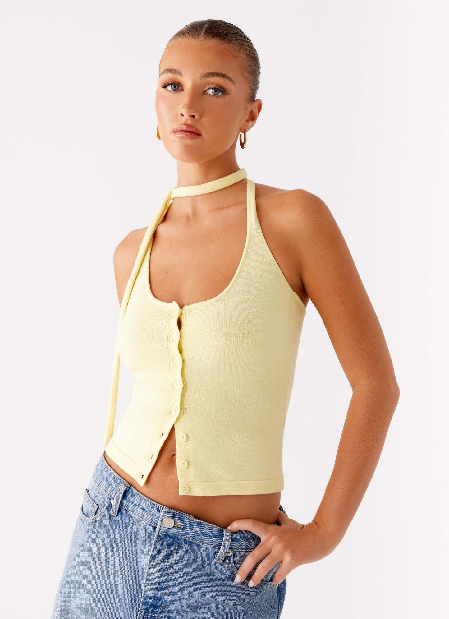Madden Knit Scarf Top - Yellow