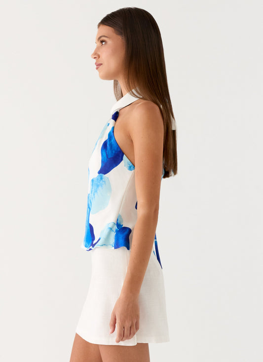 Maddox Scarf Top - Cerulean Bloom