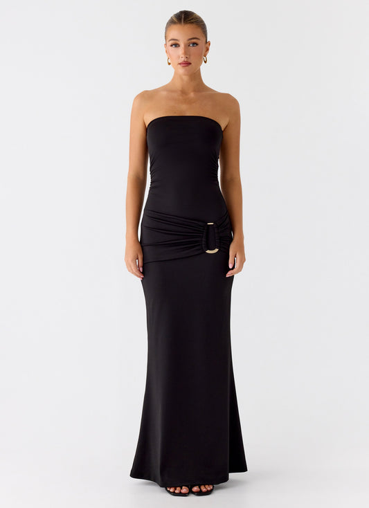 Metal Heart Strapless Maxi Dress - Black