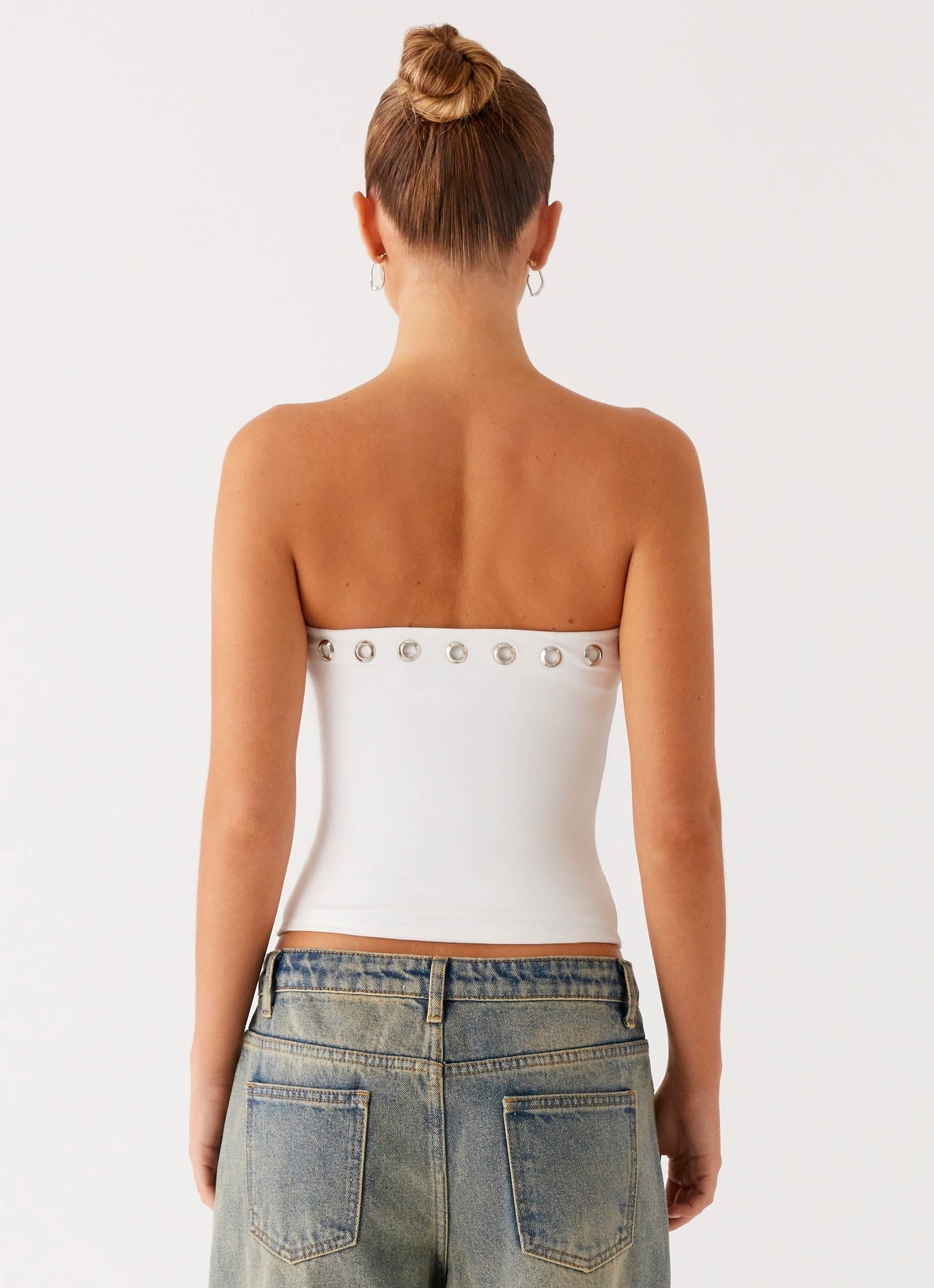 Miku Eyelet Strapless Top - White