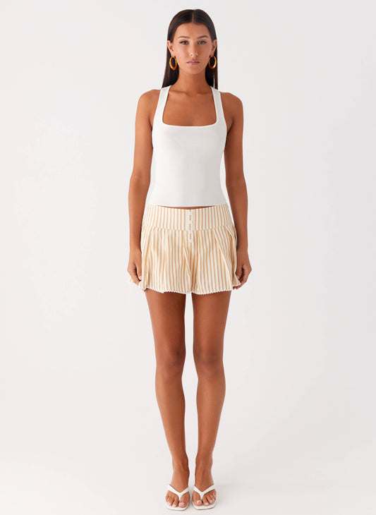 Oliviana Pleated Mini Skort - Taupe Stripe