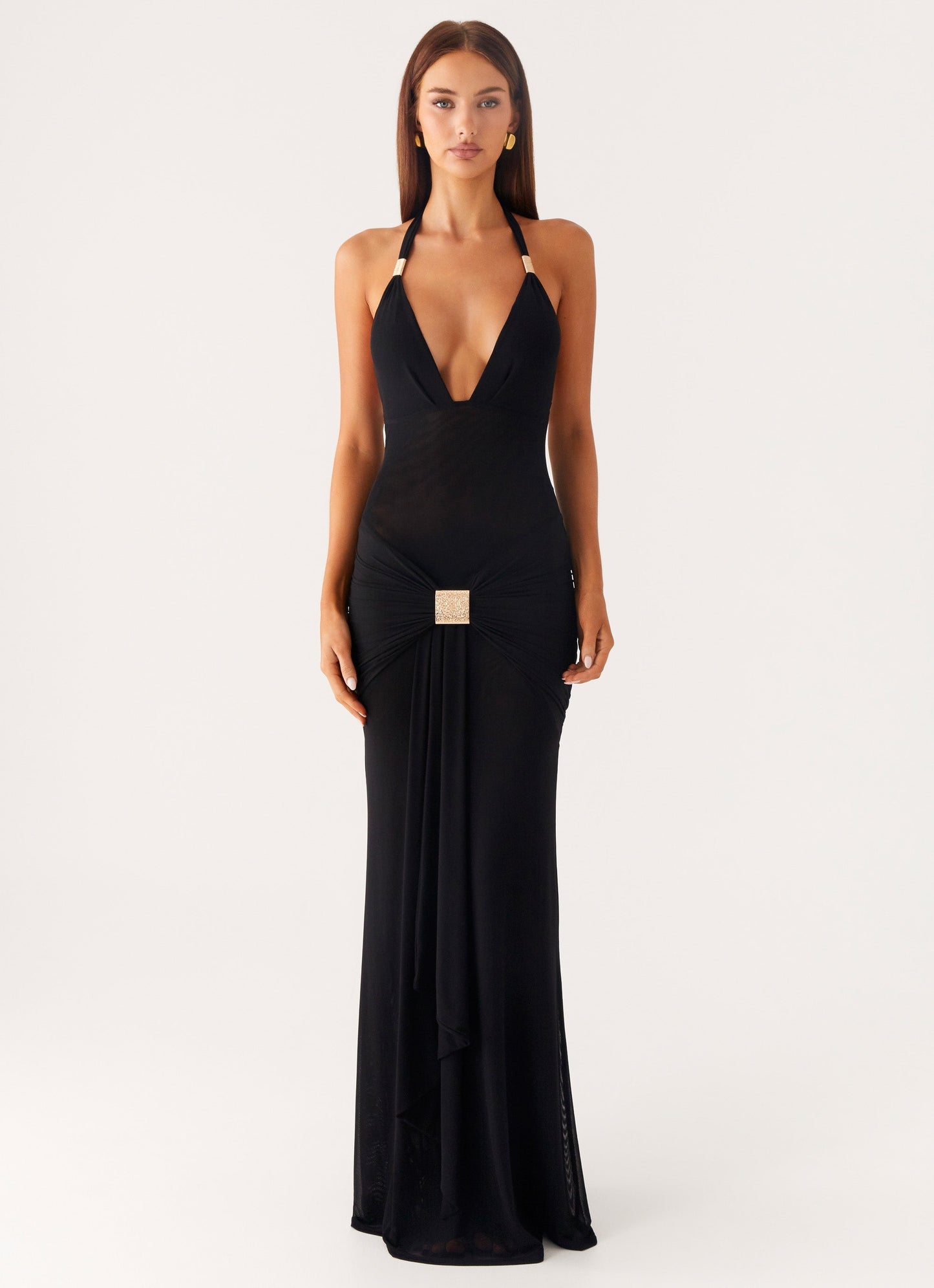 Miyah Halter Hardware Maxi Dress - Black