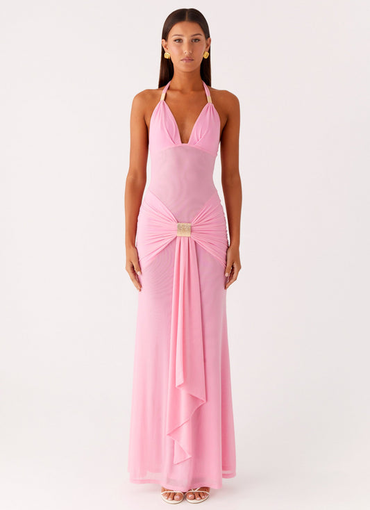Miyah Halter Hardware Maxi Dress - Baby Pink