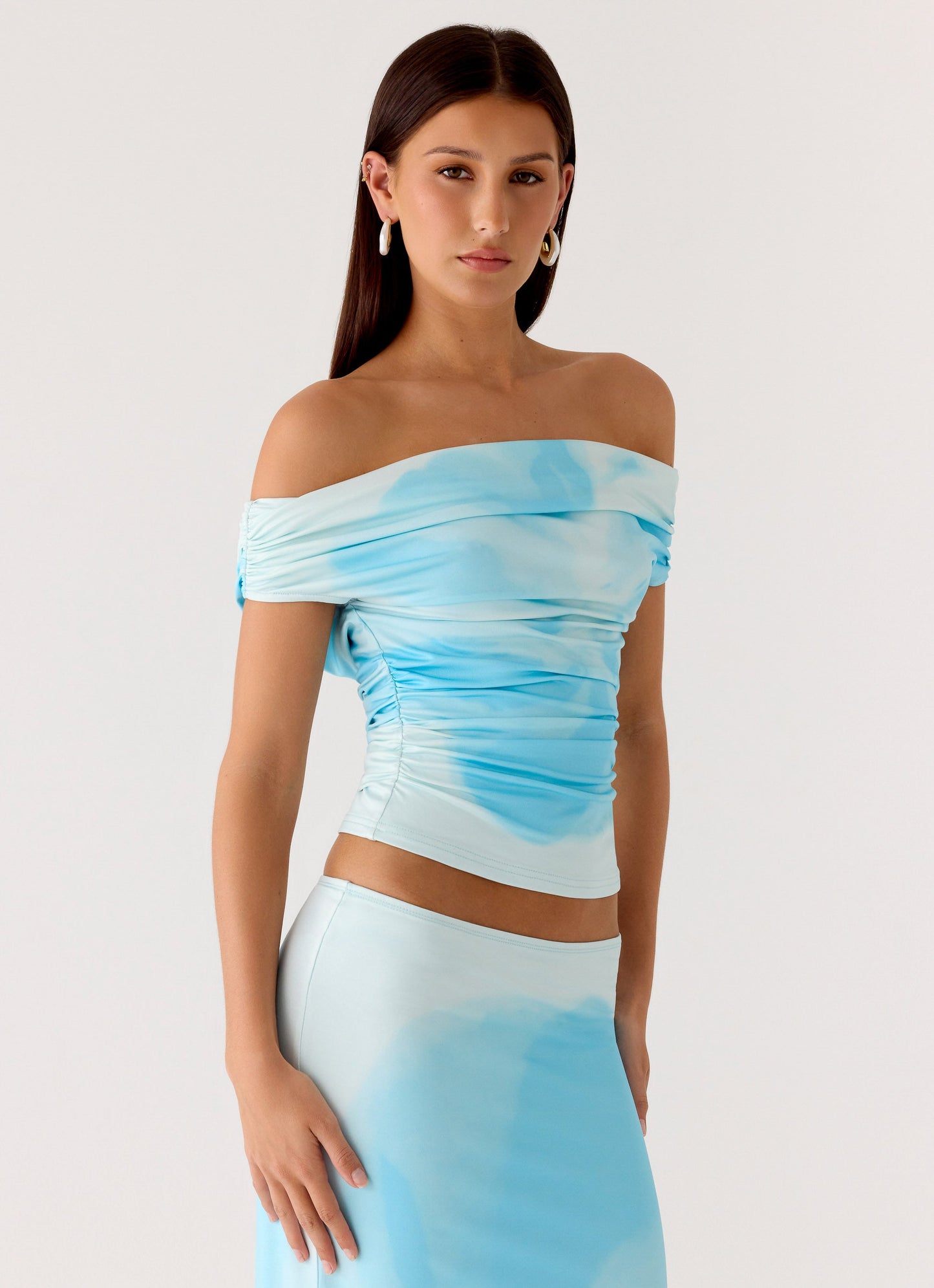 Moka Off Shoulder Top - Blooming Blue