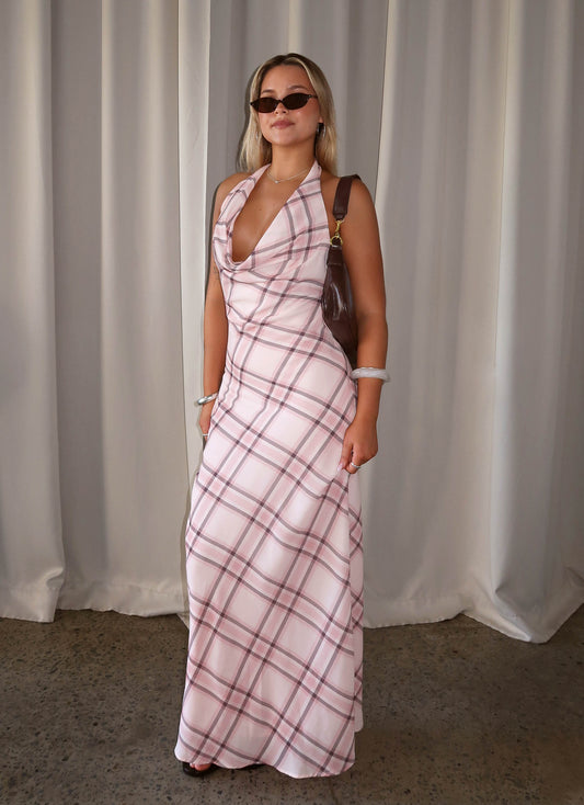 Muse Maxi Dress - Pink Check
