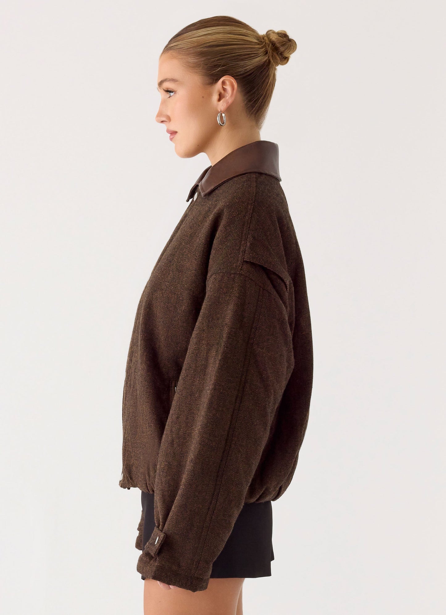 Myles Herringbone Bomber Jacket - Chocolate Herringbone