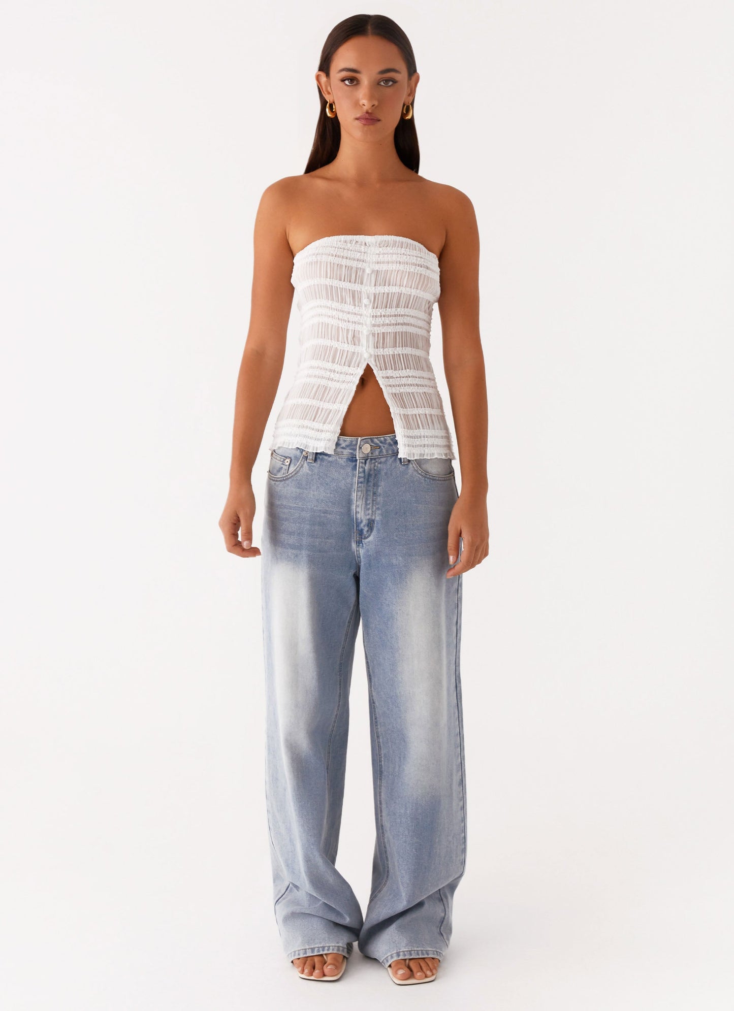 Next Time Shirred Strapless Top - White