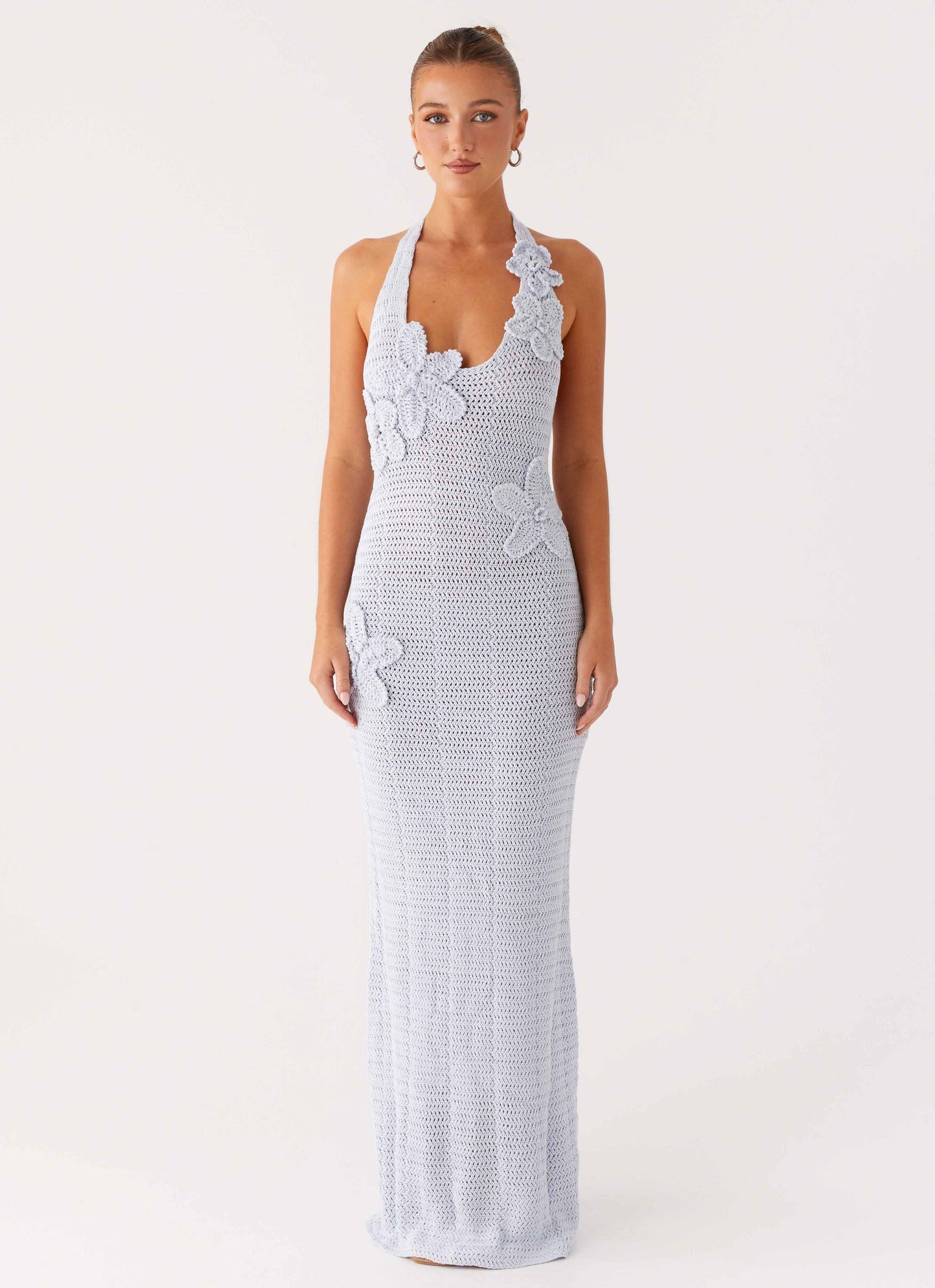 Novalee Flower Crochet Maxi Dress - Blue