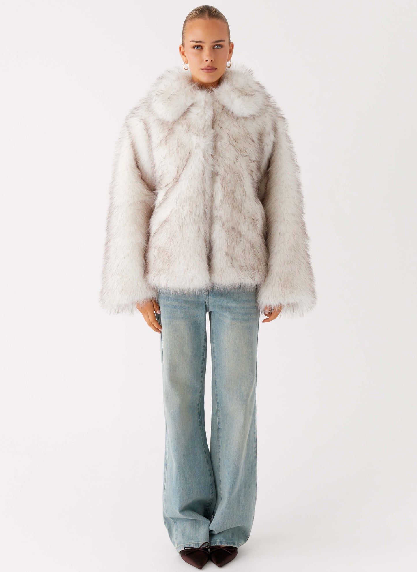 Novera Faux Fur Jacket - White Grey