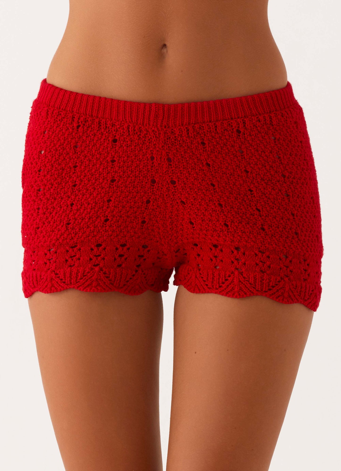 Oakley Low Rise Crochet Mini Shorts - Red