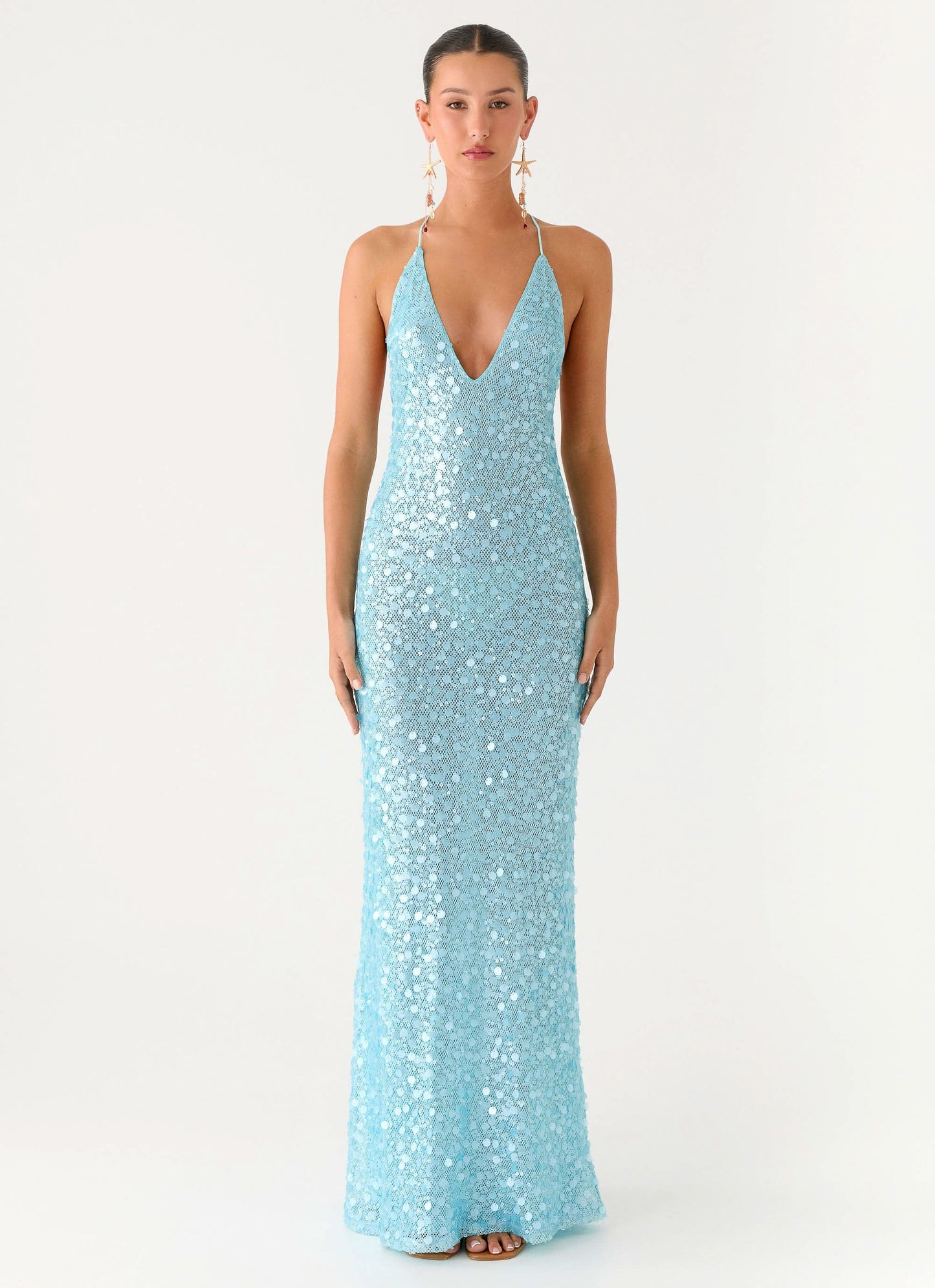 Ocean Views Sequin Maxi Dress - Blue