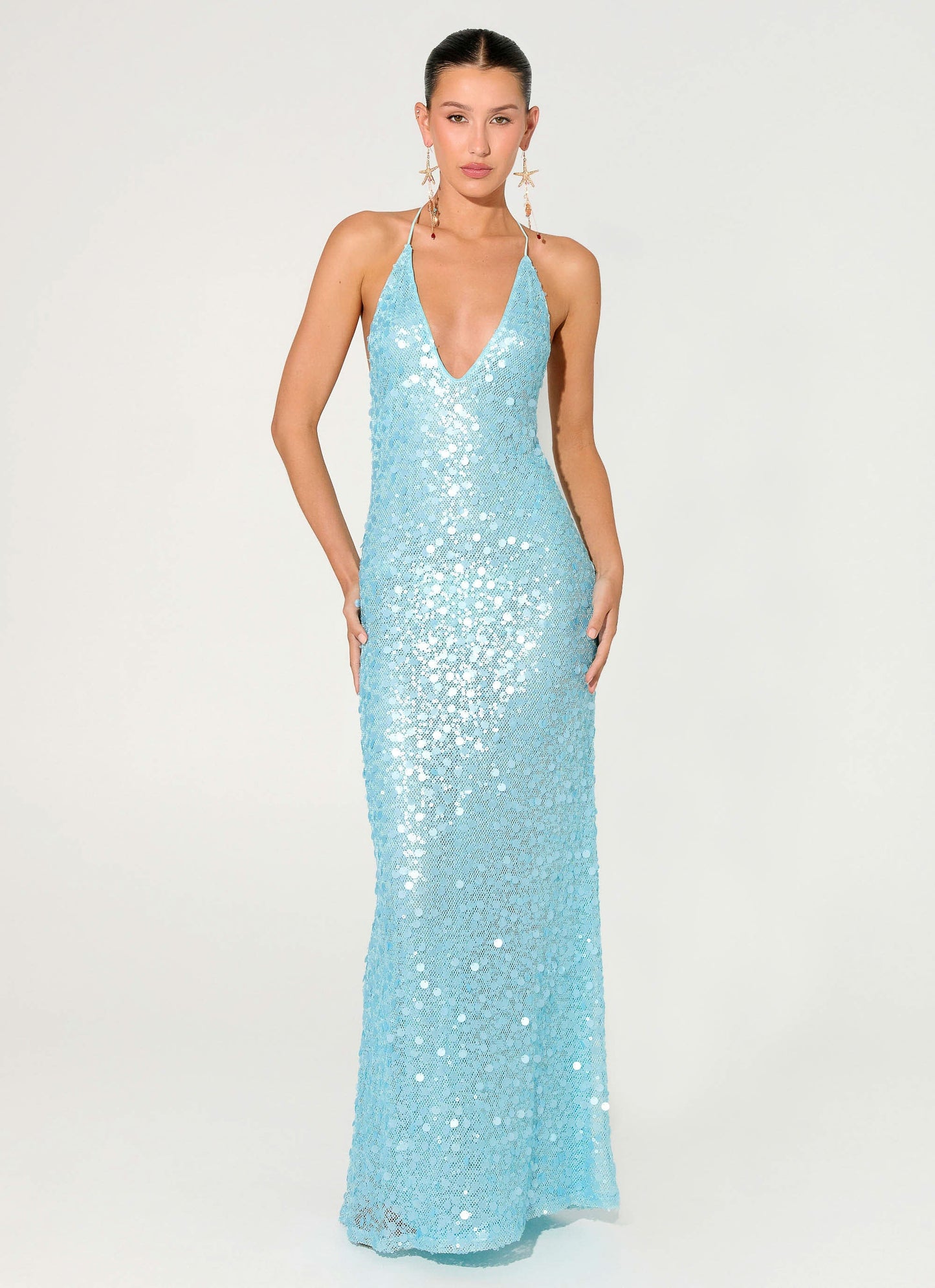 Ocean Views Sequin Maxi Dress - Blue