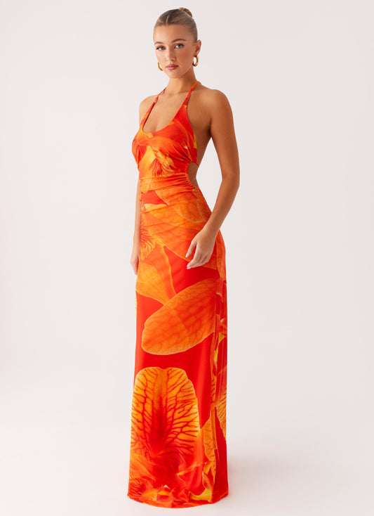 Palawan Mesh Maxi Dress - Orange Floral