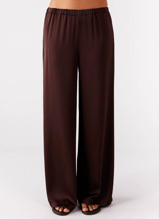Palm Cove Satin Pants - Chocolate