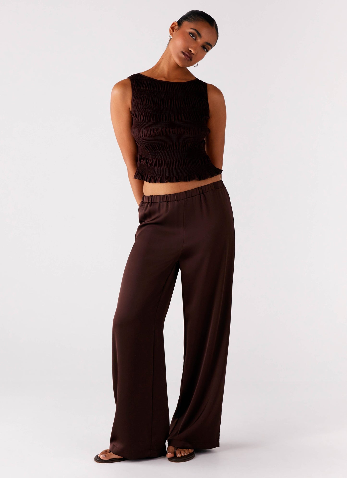 Palm Cove Satin Pants - Chocolate